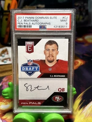 CJ Beathard 2017 Panini Donruss Elite Auto Pen Pals Rookie On-Card RC POP 1 - Image 1 of 2