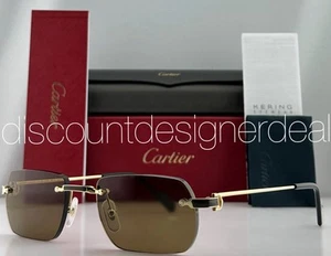 Cartier Frameless Sunglasses Prèmiere CT0498S 005 Gold Metal Brown Lens 55mm - Picture 1 of 8