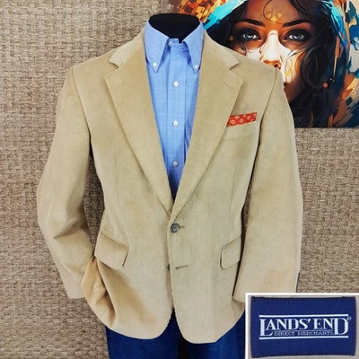 LANDS END Mens 40S CORDUROY Fall Winter Sport Coat Solid Tan Fall Campus Classic - Image 1 of 4