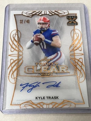 2021 LEAF TRINITY FOOTBALL KYLE TRASK CA-KT1 XRC ROOKIE CLEAR AUTO 32/40 GATORS - Image 1 of 2