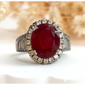 Ovalschliff Granat Edelstein Halo Stil 925 Sterling Silber Vintage Ring - Gr. 7 - Bild 1 von 10