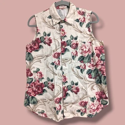 Camisa Chaleco Guess Vintage Off-White Rojo Floral Abotonada Años 90 Abuela Foto 1 de 4