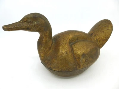 Antiguo pato de hierro fundido en bronce dorado con tapa señuelo caja de almacenamiento Japón 7,5 x 4 x 4,5 Foto 1 de 4