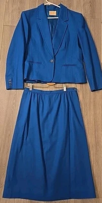 VTG Pendleton 2 Piece Suit Teal Blue Jacket Blazer & Skirt Set Wool Lined USA  - Image 1 of 4