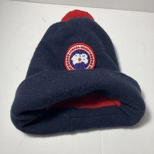 Canada Goose Kids Beanie Pom Pom Hat Navy Blue Junior Merino Wool - Picture 1 of 6