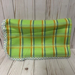 Vintage Luv N Care Baby Blanket 30 X 40 Inch Plaid Green Blue Yellow Orange Trim - Picture 1 of 3