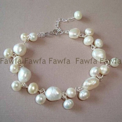 Moda 7-14mm Natural Irregular Blanco Agua Dulce Barroco Perlas Pulsera Foto 1 de 3