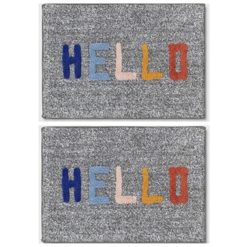 Room Essentials Multi-color Hello Bath Rug Size 17" X 24" 100 Cotton Gray A360