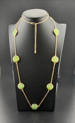 17" long necklace with  7 domed  Koi Green Druzy Stones Gold Tone Chain - Image 1 of 4