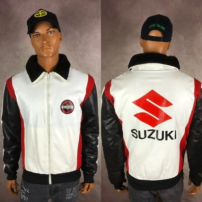 Chaqueta de Colección SUZUKI Hombres Motocicleta Blanca Roja Moto Carreras Talla M-L Foto 1 de 4