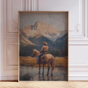 Poster Stampa Arte Parete Vintage Rustico Sud Occidentale Cowboy Cavalcare un Cavallo - Foto 1 di 6