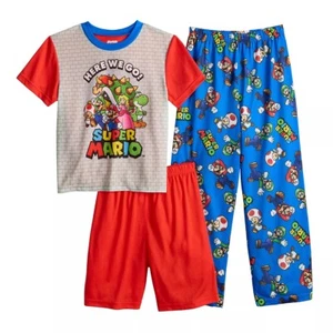 Super Mario and Characters 'Here We Go' Boy's 3-Piece Pajama Set - Picture 1 of 6