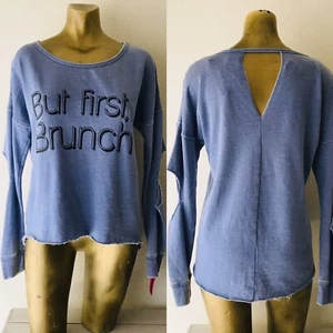 Neu mit Etikett Material Mädchen BUT FIRST BRUNCH dekonstruiert AUSSCHNITT SWEATSHIRT XS - Bild 1 von 11