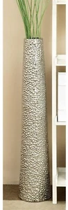 Tall Silver Ceramic Floor Vase ~ Shiny Metallic Hammered Finish ~ Narrow ~ 40" H - Picture 1 of 4