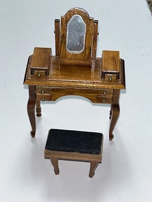 Tocador de escritorio de madera para casa de muñecas D&M de colección con cajones de taburete 1:12 Foto 1 de 4