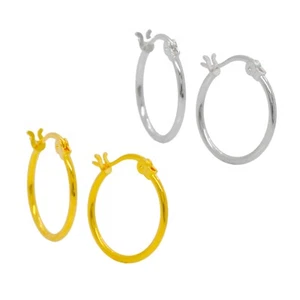 15mm - 925 Sterling Silver Hoop Earrings with French Lock Closure - Picture 1 of 4