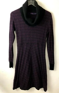 PrAna Black Striped Long Sleeve 30% Wool Cowl Neck Sweater Dress Size Medium - Picture 1 of 6