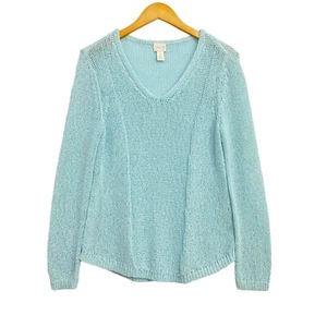 Chico's Damen Strick Pullover Gr. 1 mittelblau langarm silber Glitzer - Bild 1 von 9