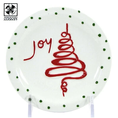 MWW Market РЕТРО ПРАЗДНИК - РАДОСТЬ 4,5 «мини пластина зеленые точки красное дерево тиснение - Изображение 1 из 4