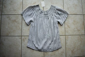 New Womens A New Day Short Sleeve Smocked Top Shirt Blouse XS Green Stripe CUTE! - Picture 1 of 5