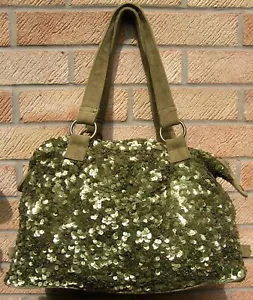 ✨AMAZING JIGSAW LARGE SUEDE VELVET OLIVE GREEN SEQUIN BAG ANTHROPOLOGIE ZARA - Picture 1 of 1