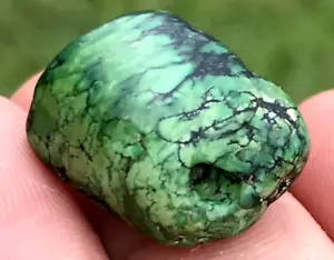 ANTIQUE RARE VERY OLD TIBETAN TURQUOISE BEAD - BEAUTIFUL WORN PATINA - Picture 1 of 17