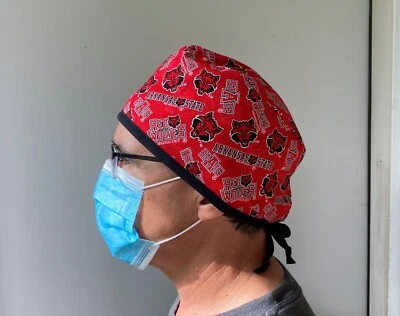 Arkansas State Surgeon Style Cap, AZ red Wolves Surgeon Scrub, Ties in back  - Image 1 of 3