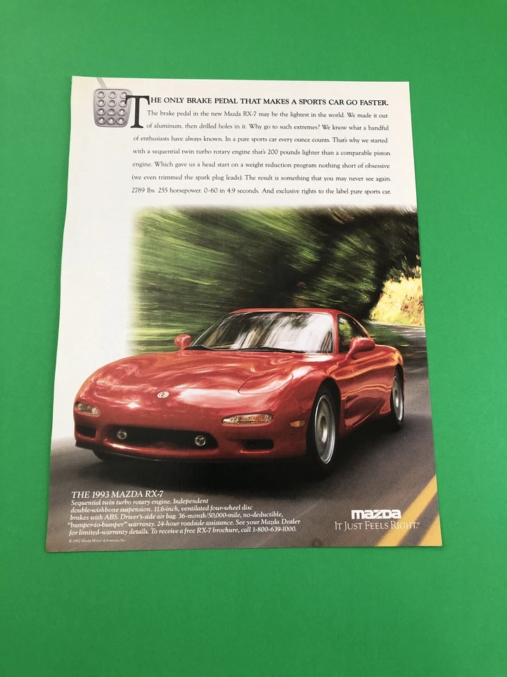 1993 MAZDA RX-7 RX 7 ORIGINAL VINTAGE PRINT AD ADVERTISEMENT PRINTED A3 - Image 1 of 1