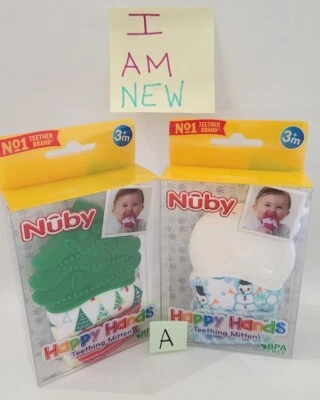 Nuby Happy Hands Holiday Teething Mitten Lot of 2 Christmas Tree & Snowman New ⬇ - Image 1 of 4