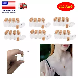 100PCS Small Bottles 1ml 13x18mm Clear Cork Vials Glass Bottles Wishing Bottle - Picture 1 of 7