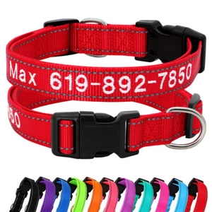 Collar de nailon bordado para perro número de nombre de mascota personalizado reflectante ajustable - Imagen 1 de 23