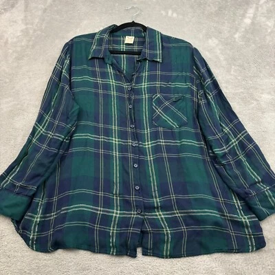 Camisa xadrez feminina Faded Glory com botões 2X azul verde acabamento prata férias plus size - Imagem 1 de 4