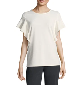 Worthington Short Sleeve Crew Neck Knit Blouse Size XL New Ivory - Picture 1 of 2