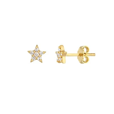 Aretes estrella diamantes oro macizo real 14K delicados joyas celestiales para mujer Foto 1 de 4
