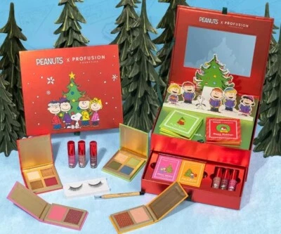 Profusion Cosmetics PEANUTS Holiday 9pc Eyes Lips Cheeks Vanity Box Gift Set NIB - Image 1 of 4