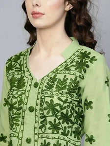 v care Cotton chikan Kurti casual embroidery Kurta shirt For Women - Picture 1 of 6