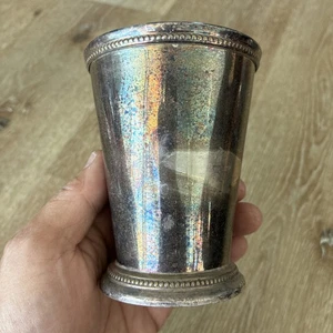 Vintage versilbert Perlenrand Tasse Becher Kelch alte Patina - Bild 1 von 17