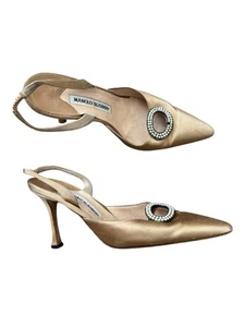 Manolo Blahnik Gold Satin Seide spitz zulaufende Heels Größe 36 - Bild 1 von 4