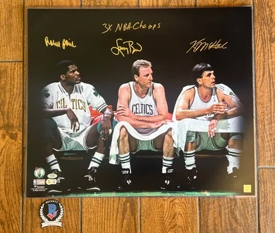 Bird McHale Parish Signed Celtics Spotlight 20x24 Photo PSA  auto W Inscription - Image 1 of 4