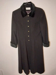 Vintage Preston York 100% Wool Trench Overcoat Black Womens Size 10 - Picture 1 of 17