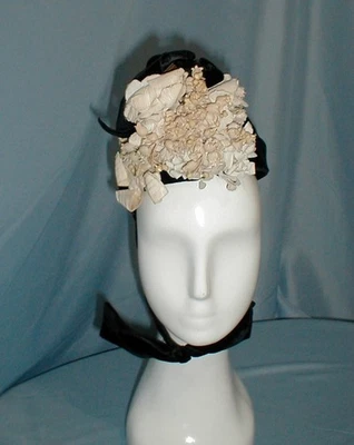 Charming Antique Hat Victorian 1880 Black Velvet and White Chiffon Floral Trim - Image 1 of 4