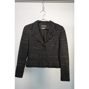 Chaqueta de tweed recortada vintage Chanel de un solo pecho talla 38 para mujer certificado de autenticidad gratuito - Imagen 1 de 9