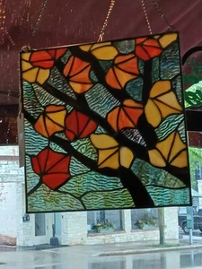 Finestra da appendere nuova autunno foglie scorie piombo vetro colorato 12" x 12,5" - Foto 1 di 1
