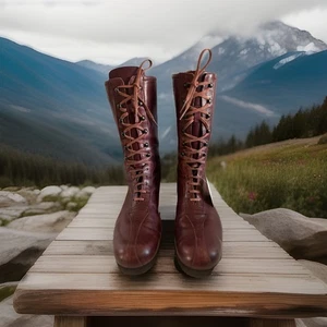 Stephane Kélian PARIS Burgundy Leather Lace Up Combat army Boots sz 7 - Picture 1 of 18