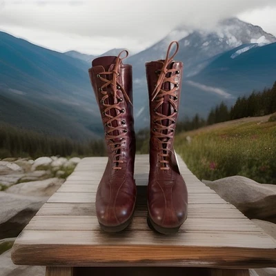 Stephane Kélian PARIS Burgundy Leather Lace Up Combat army Boots sz 7 - Image 1 of 4