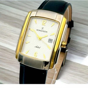Romanson 23K Bezel Rectangular Calendar Watch Men's Swiss From Japan - Picture 1 of 6