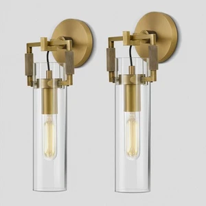 Modern Gold Indoor Wall Sconces Set of 2, 15'' knurled Brass Bathroom Wall Sc... - Picture 1 of 8