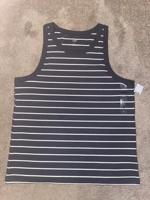 Camiseta sin mangas GAP gris y blanca cuello alto acanalada a rayas XL NUEVA CON ETIQUETAS Foto 1 de 4