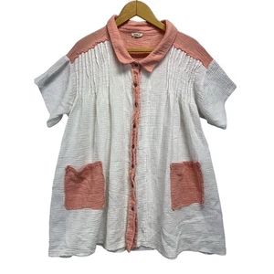 POL Oversized Gaze Kurzarm Shirt Med Koralle Weiß Lagenlook Hippie Boho - Bild 1 von 8