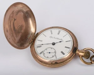 Antique Elgin National Watch Co Pocket Watch 55mm Gold Filled Case w/ Chain - Picture 1 of 17